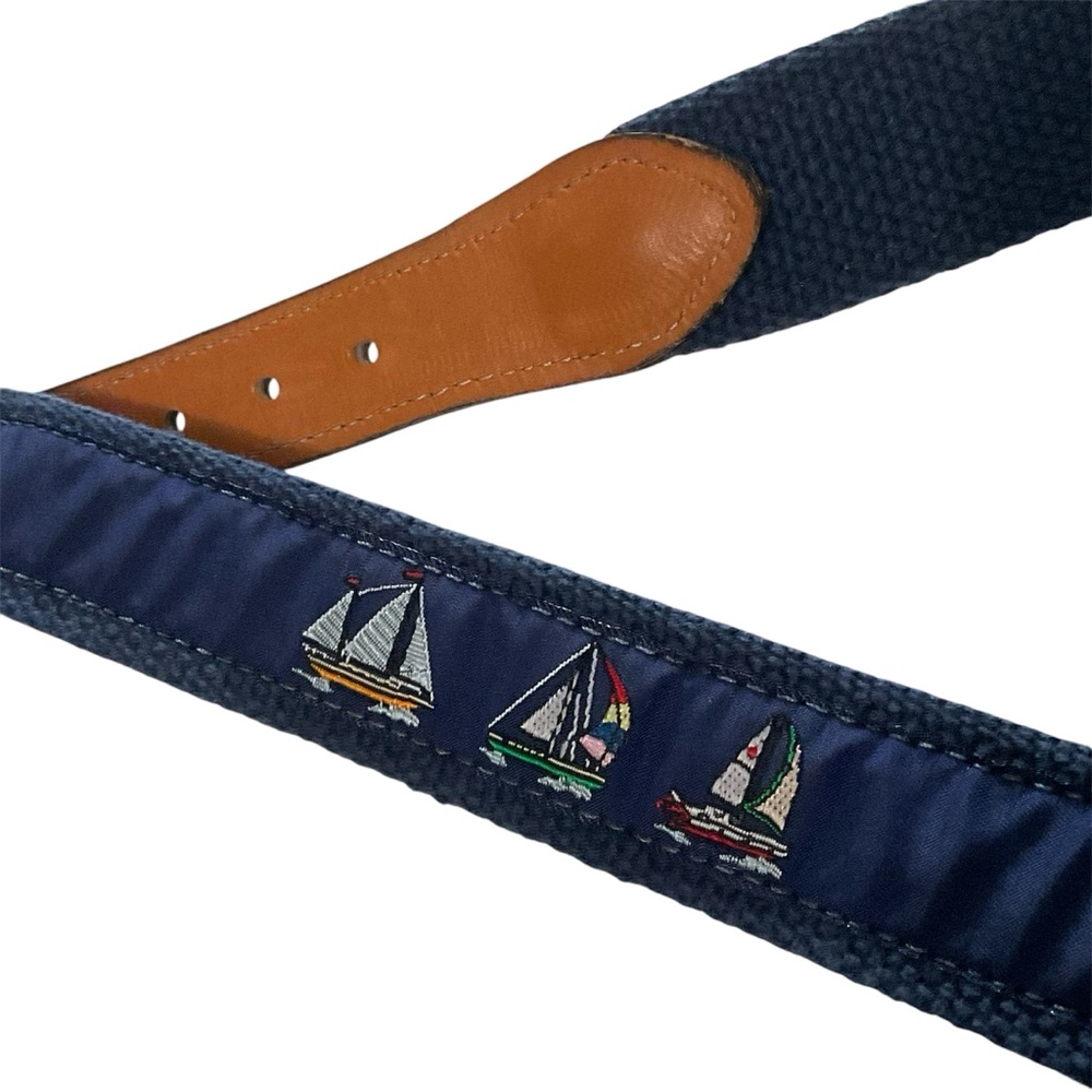 SKIPPERS Boys Navy Sailboat Belt with Solid Brass Buckle and Genuine Leather